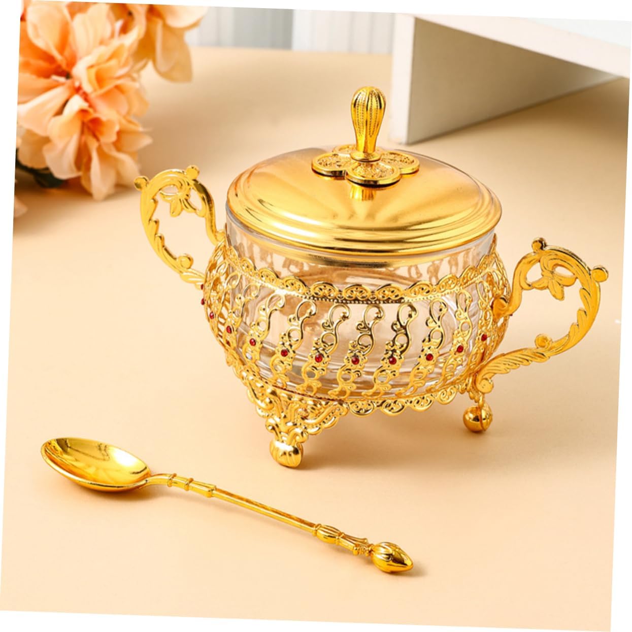 Kitchen Gadgets Gold - Zuccheriera con coperchio e cucchiaio Barattolo